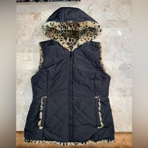 leopard print hooded reversible vest jacket Size Small-